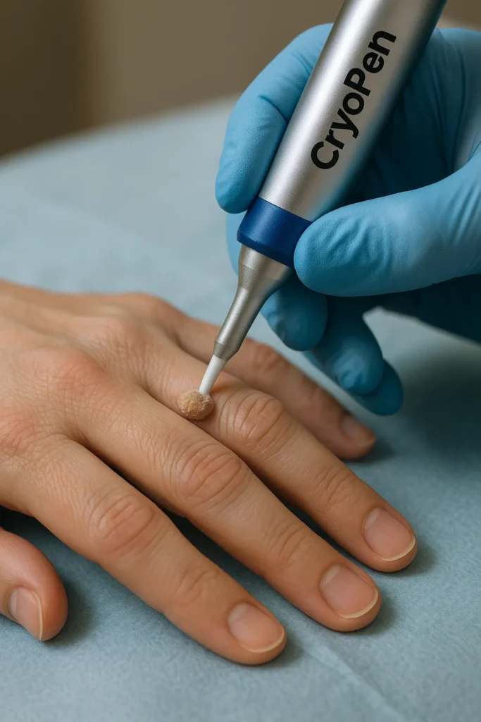 example of cryopen wart removal Newbury treatment on a persons finger