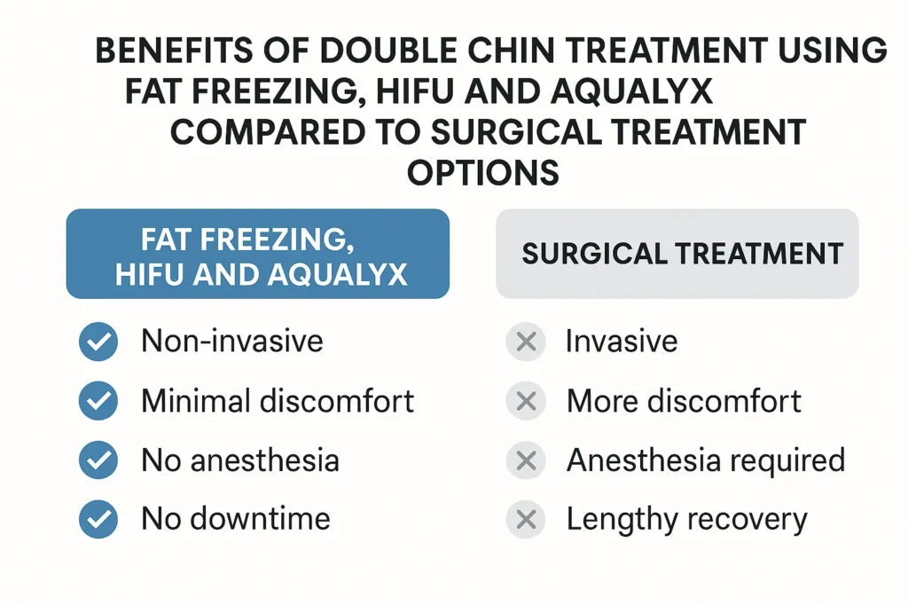Graphic about the benefits of double chin treatment Newbury - from LA LIPO