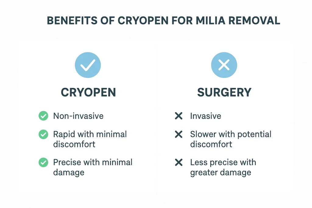 Benefits of cryopen for milia removal Newbury compared to surgical treatments.